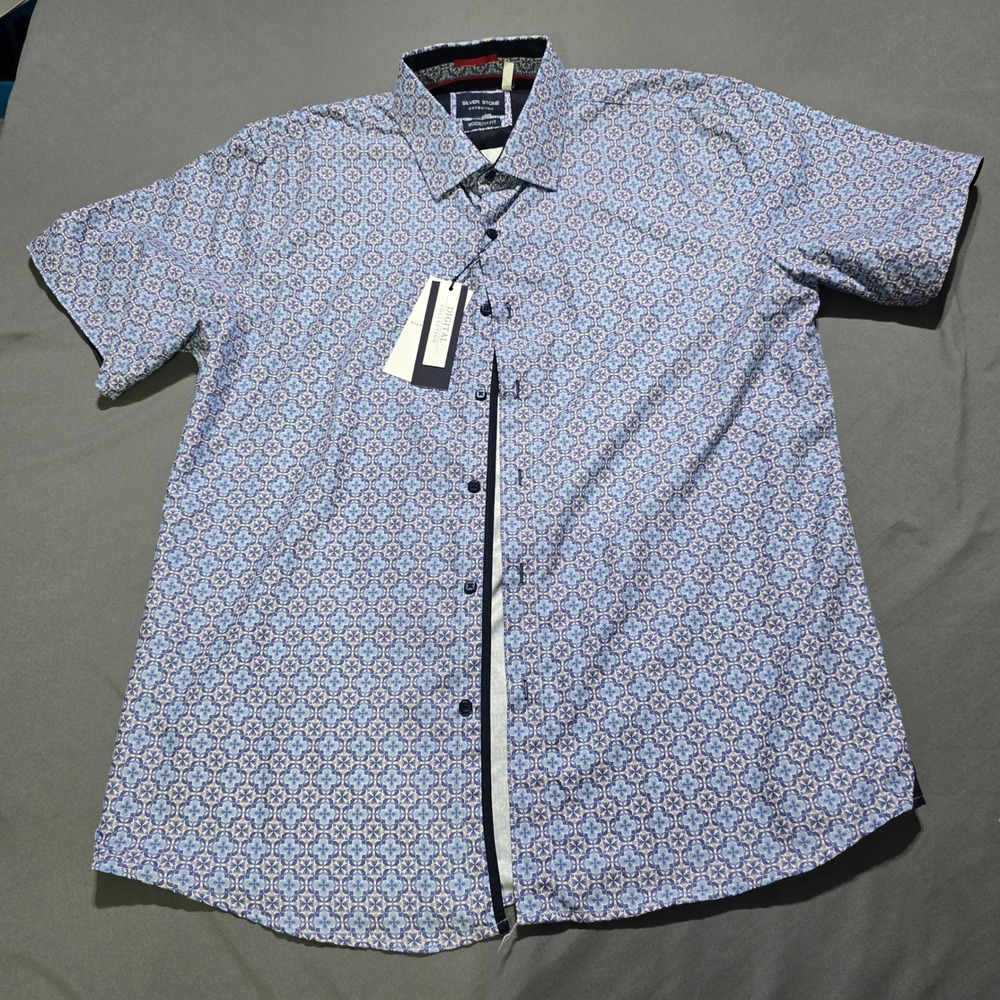 Silver Stone Collection Shirt Mens XXL Blue Geometric Medallion BB9014-59 NWT
